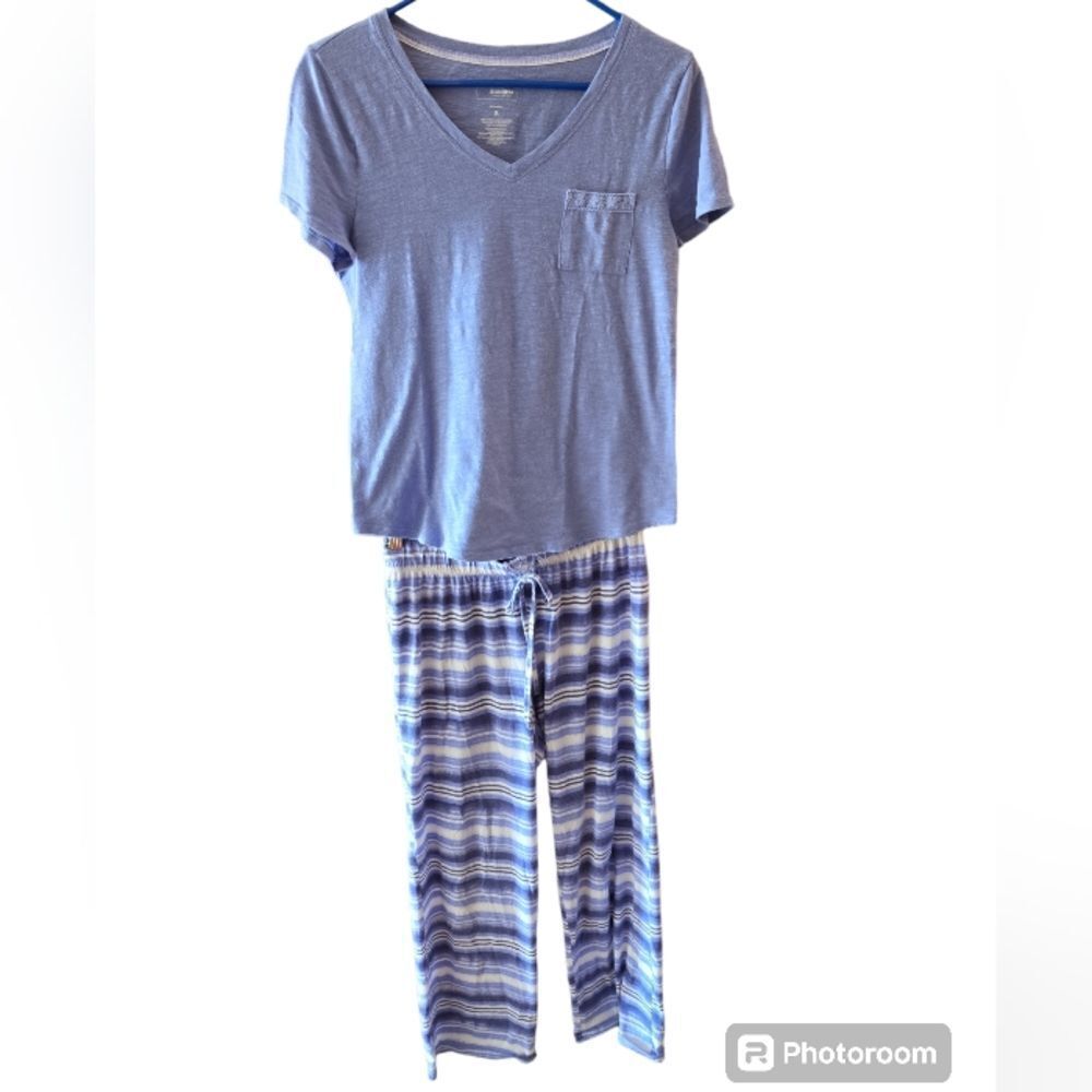 SONOMA small Short Sleeve Pajamas Set Women 2 Piece PJ COMFY blue white spring